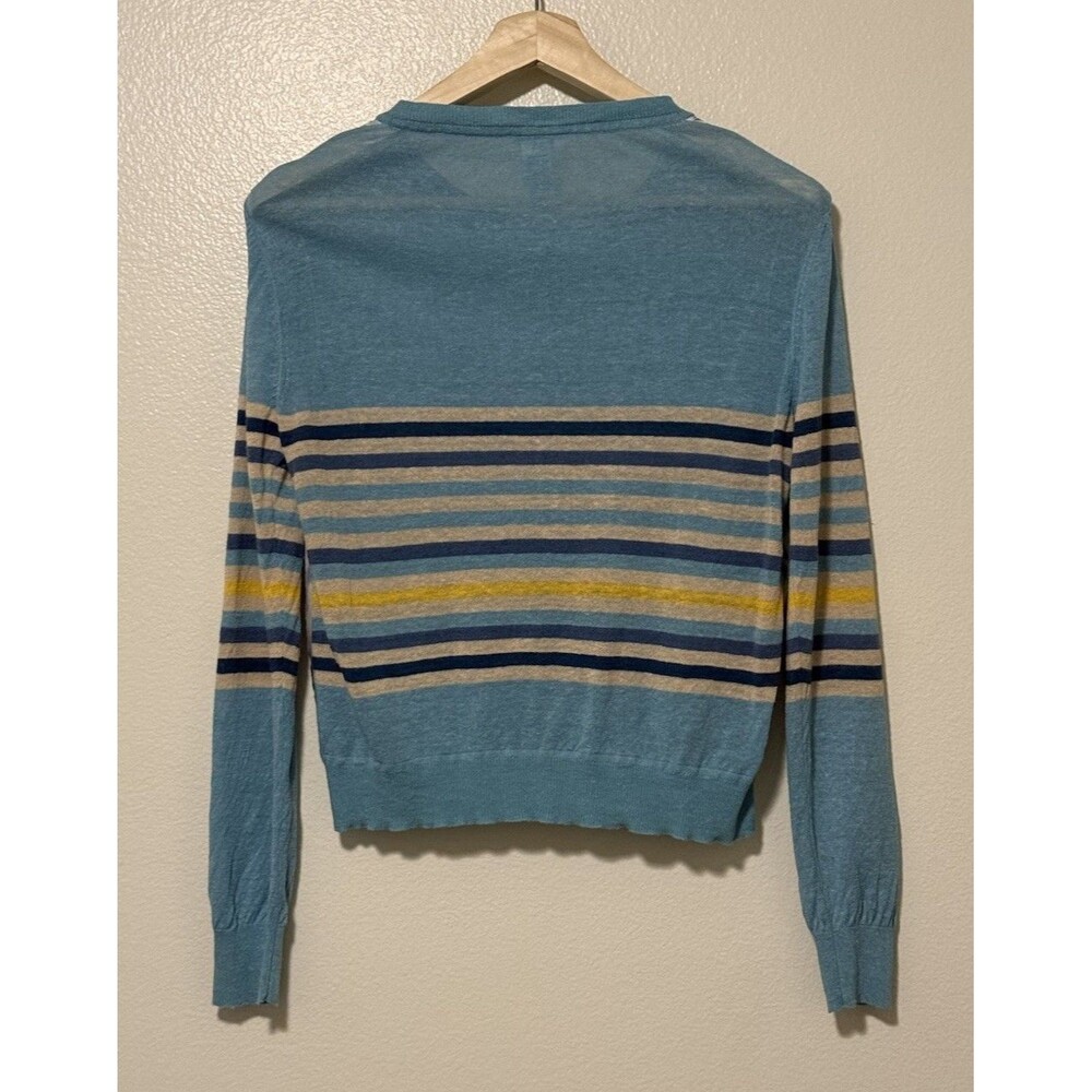 Sundance Ikat Joy Print Linen Silk Blend Cardigan Sweater Women's Medium Blue - Picture 2 of 7